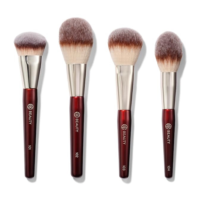 BK BEAUTY - ESSENTIALS FACE BRUSH SET (4PC) - Professional Makeup Brush Set for Liquid or Cream Foundations, Powder, Bronzer, Blush | Premium Makeup Brushes for Flawless Application