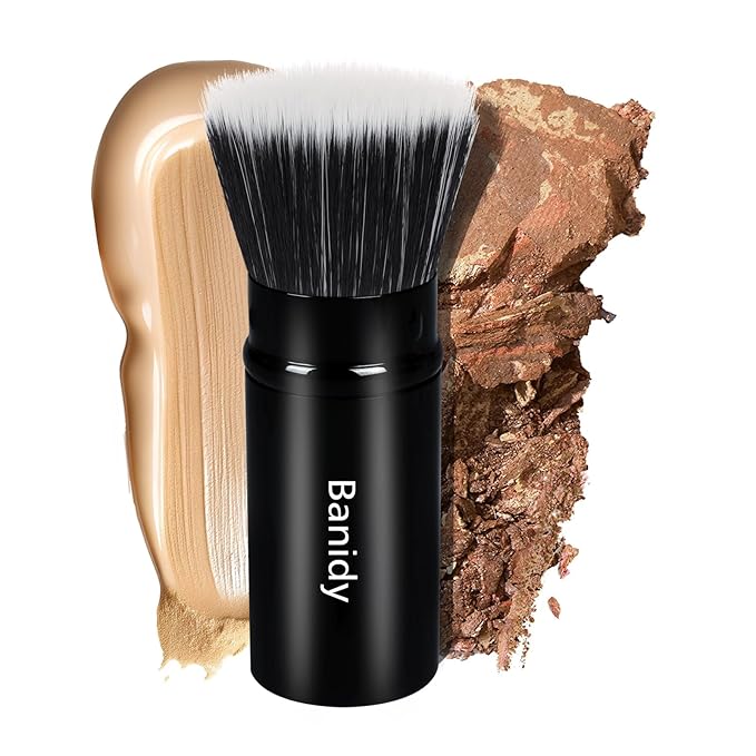 Foundation Makeup Brush Flat Top Kabuki Face Blush Liquid Powder Foundation Brush Retractable Travel Brush for Blending Liquid, Cream or Flawless Powder Cosmetics