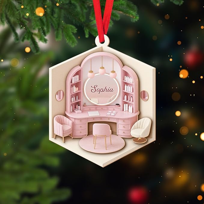 Personalized Makeup Tools Christmas Ornament 2025, Makeup Box Christmas Ornament Gift for Makeup Artist, Christmas Tree Decor for Makeup Shop, Gift for New Makeup Coworkers (Makeup 2)
