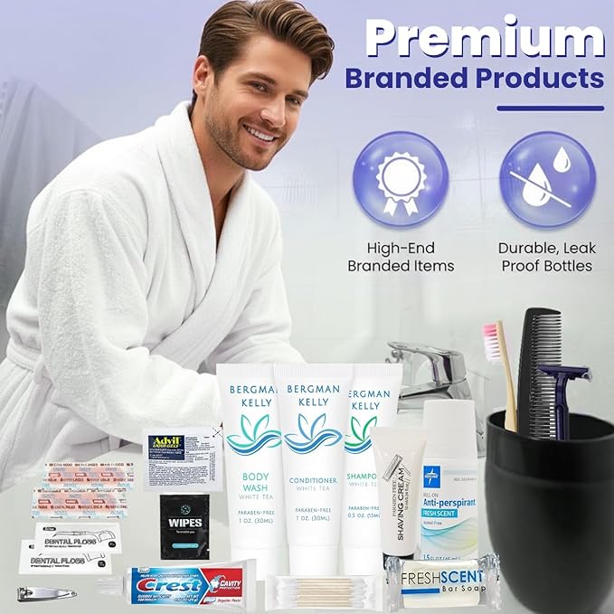 Trektote Bulk Hygiene Kit For Men And Women – (100 Pack) 20 Piece Set Of Travel Size Toiletries, TSA Compliant, Bulk Travel Essentials, Includes Shampoo And Conditioner, Body Wash, Toiletry Bag & More