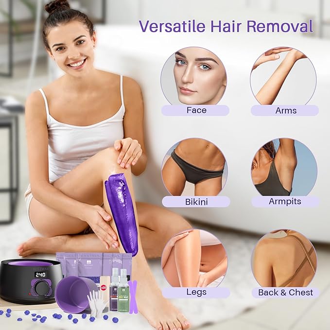 BLITZWAX Brazilian and Bikini Waxing Kit for Women, Hard Wax Warmer for Face, Legs and Body, At Home Hair Removal Kit, Beginner Friendly, Fast Heating, 51 Accessories, 6 Types Wax Bean Formula