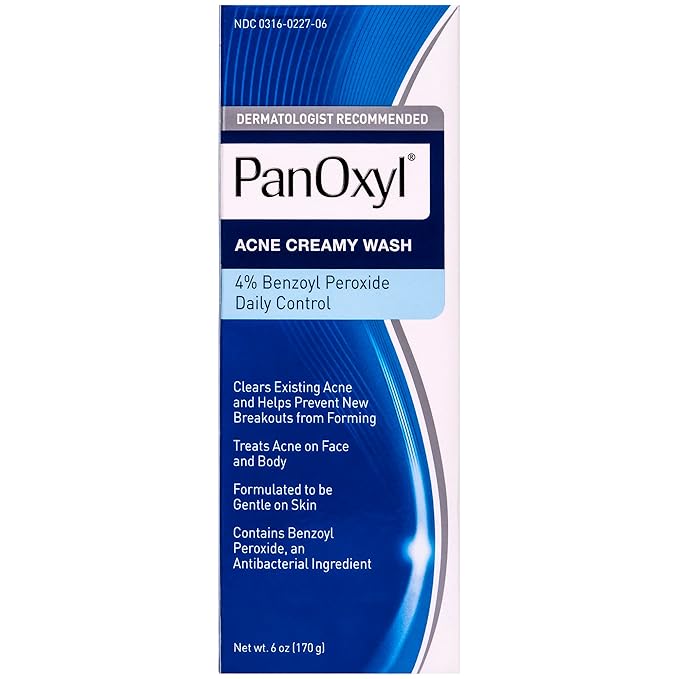 PanOxyl Antimicrobial Hydrating Acne Creamy Wash, 4% Benzoyl Peroxide, 6 Ounce