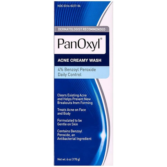 PanOxyl Antimicrobial Hydrating Acne Creamy Wash, 4% Benzoyl Peroxide, 6 Ounce