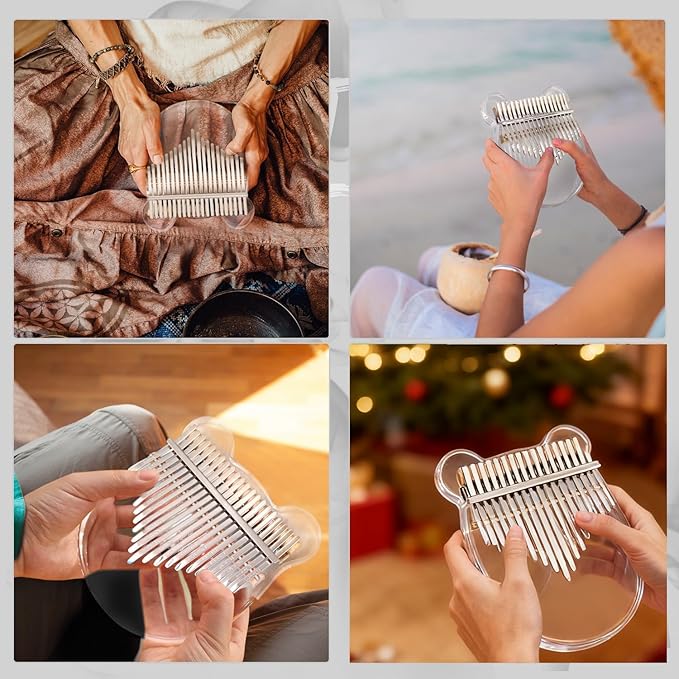 Acrylic Kalimba Thumb Piano,YUNDIE Portable 17 Keys Mbira Crystal Finger Piano, Musical Instruments Birthday Gift for Adult Beginners Professional(Clear) (21 Keys)