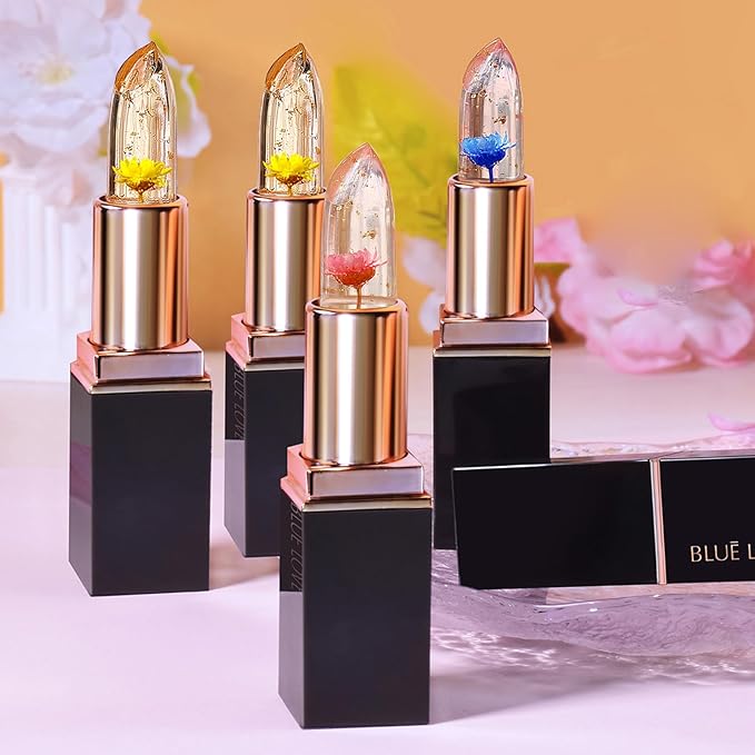 BLUE LOVE Color Changing Flower Lipstick - Hydrating Jelly Lip Balm with Flower Inside, Long-Lasting Moisturizer & Nourishing Lip Gloss for a Beautiful, Customizable Look (Blue)