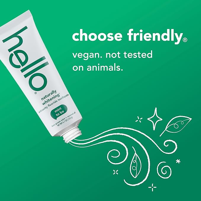 hello Naturally Whitening Fluoride Toothpaste, Natural Whitening Toothpaste with Coconut Oil and Tea Tree Oil, Tames Bad Breath, Helps Moisturize, and Fights Cavities, Mint, 3 Pack, 4.7 Oz Tubes