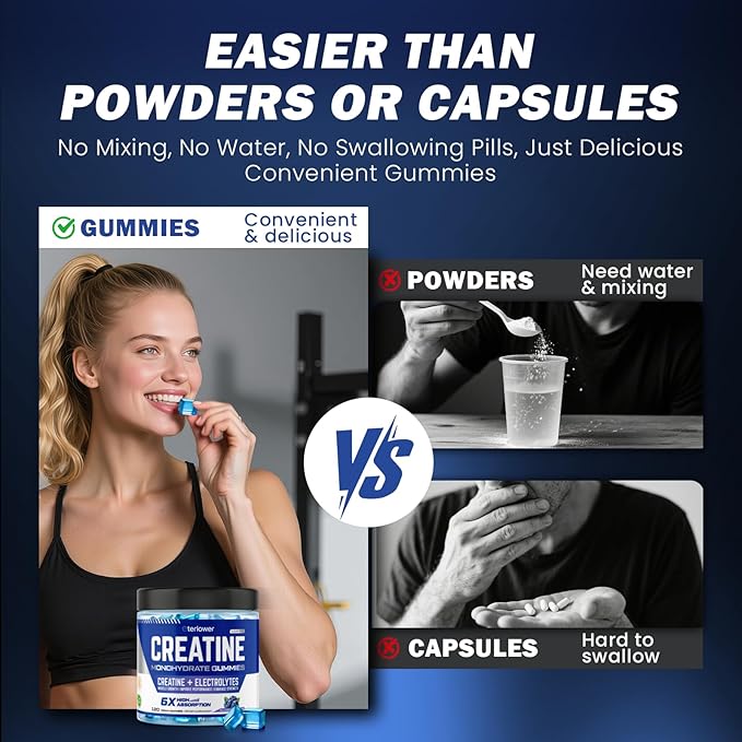 Creatine Monohydrate Gummies for Men & Women, 5g Flavored Creatine Gummy with Electrolytes for Muscle Strength, Muscle Builder, Energy Booster, Pre Workout Supplement, Sugar-Free & Vegan, 120 Count