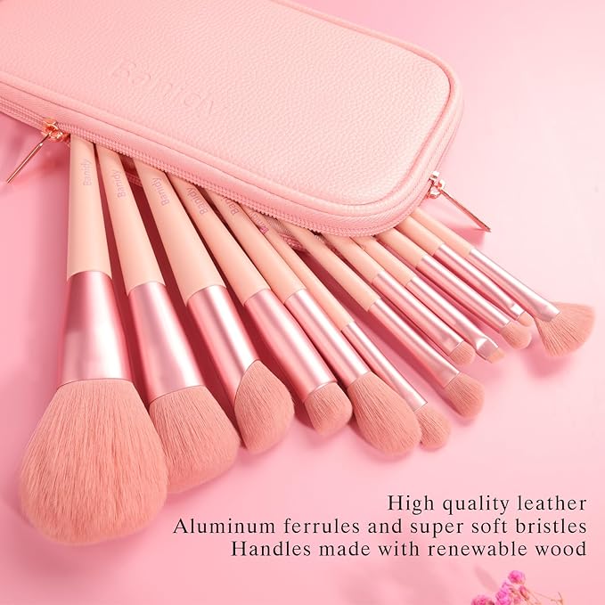 Makeup Brush Set with Storage Bag&Case Organic Environmental Vegan Bristles Complete Kit for Professional and Beginner Soft Synthetic Hairs for Eyeshadow, Eyebrow, Concealer, Foundation, Powder, Blend