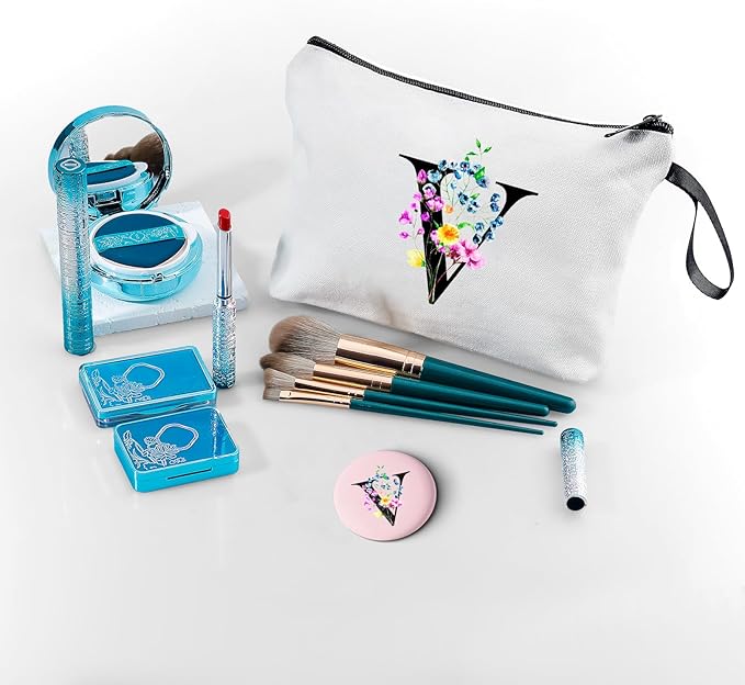 Mom Birthday Thank You Appreciation Gifts for Women Aunt Teacher Coworkers Bride Bridesmaid Monogrammed Travel Makeup Cosmetic Bag with Mirror Valentines Mothers Day Christmas Graduation V