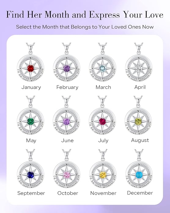 S925 Necklace Gift for Wife |Compass Jewelry |Women Anniversary |Sterling Silver |Girlfriend Birthday Gifts for Her Valentines |I'd be Lost without You |Jewel 18K Gold