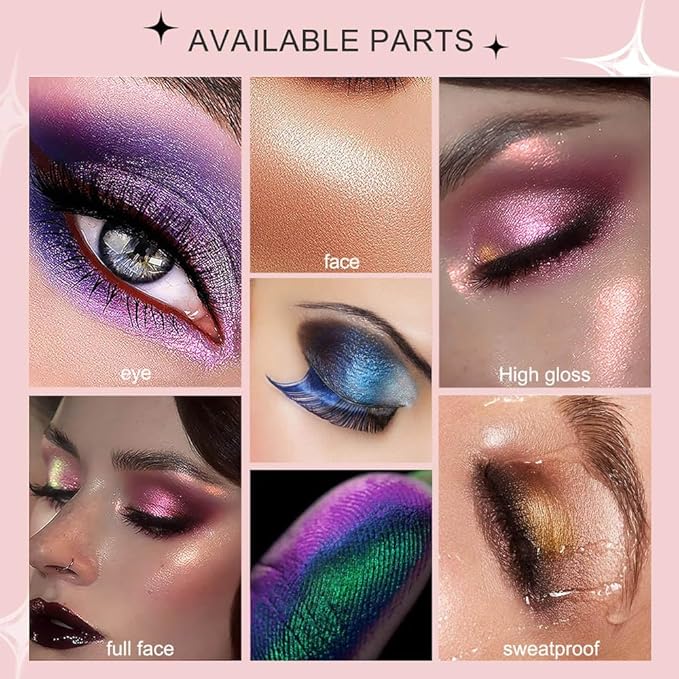 evpct Pale Green to Pink Chameleon Eyeshadow Palette, Color Changing Loose High Pigment Shimmer Metallic Rainbow Eyeshadow Makeup Pallet, Green Pink Holographic Multichrome Eyes Highlighter