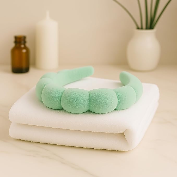 Skincare Headband - Hair band for Washing Face & Makeup Headband for Women - Terry Cloth Hairband for Spa & Skincare Routines - Perfect for Face Wash & Makeup Application (Pastel Green)