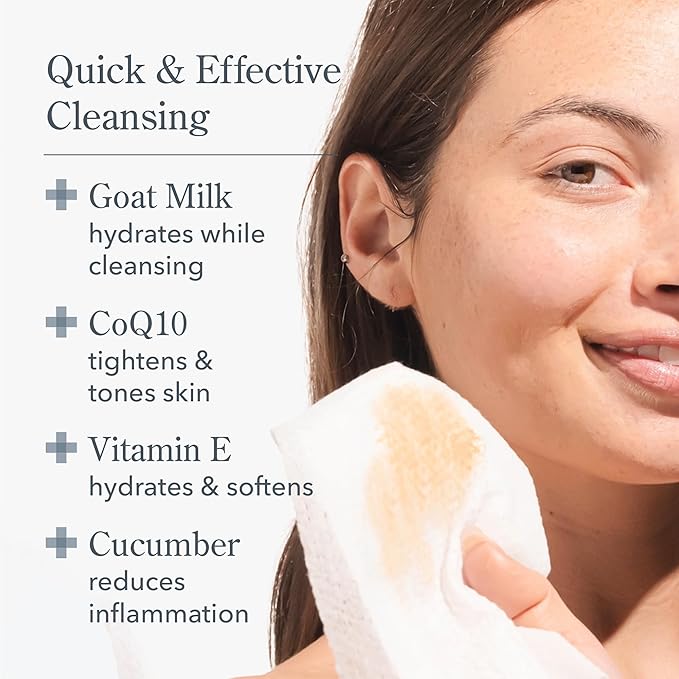 Beekman 1802 Glacial Mint & Eucalyptus Face Wipes - 30-Count - Scented - Cleanses, Nourishes & Hydrates - With Goat Milk, Aloe Vera & CoQ10 - Good for Sensitive Skin - Cruelty Free