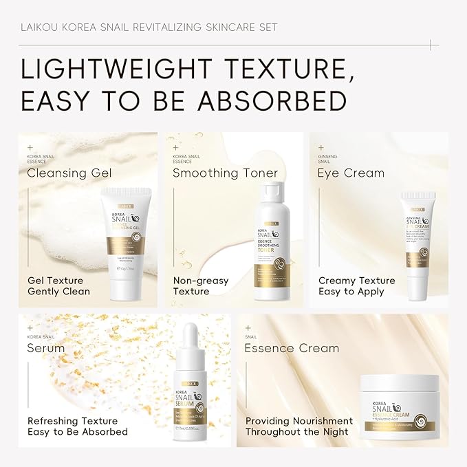 Korean Skin Care, Skin care set, Skin Care Kit Snail and Ginseng with Cleansing Gel, Toner, Eye Cream, Serum, Essence Cream 5pcs for Women Teen Girls Mom Daughter Mother's Day Birthday