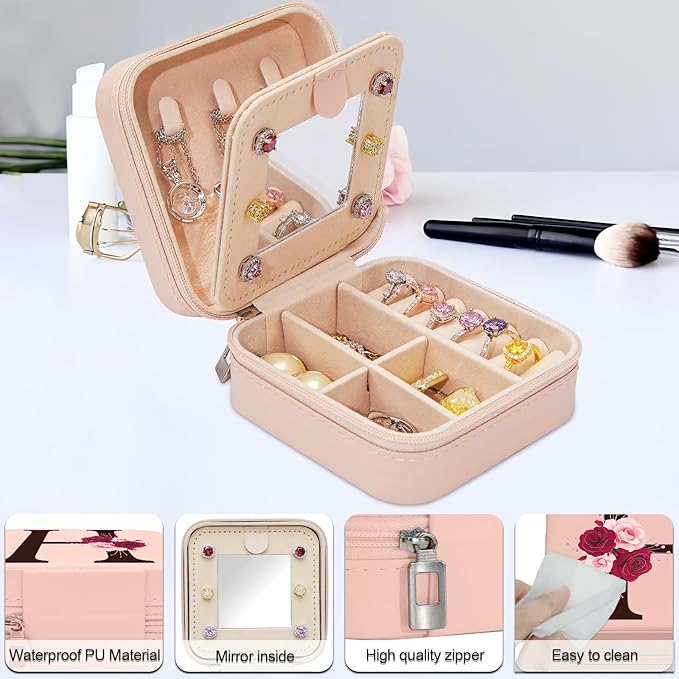 Birthday Gifts for Women,Initial Canvas Tote Bag,Monogrammed Gift for Women,16oz Initial Glass Cup,Makeup Bag with Zipper,Jewelry Organizer Box,Personalized Gifts for Mom-H