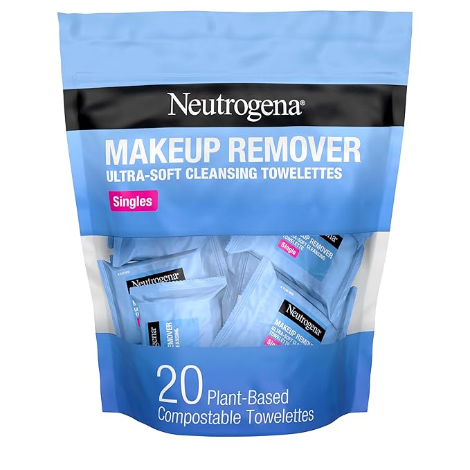 Neutrogena Makeup Remover Wipes Singles, Individually Wrapped Face Wipes, Daily Facial Cleanser Towelettes, Gently Removes Oil & Makeup, Alcohol-Free Makeup Wipes, 20 ct