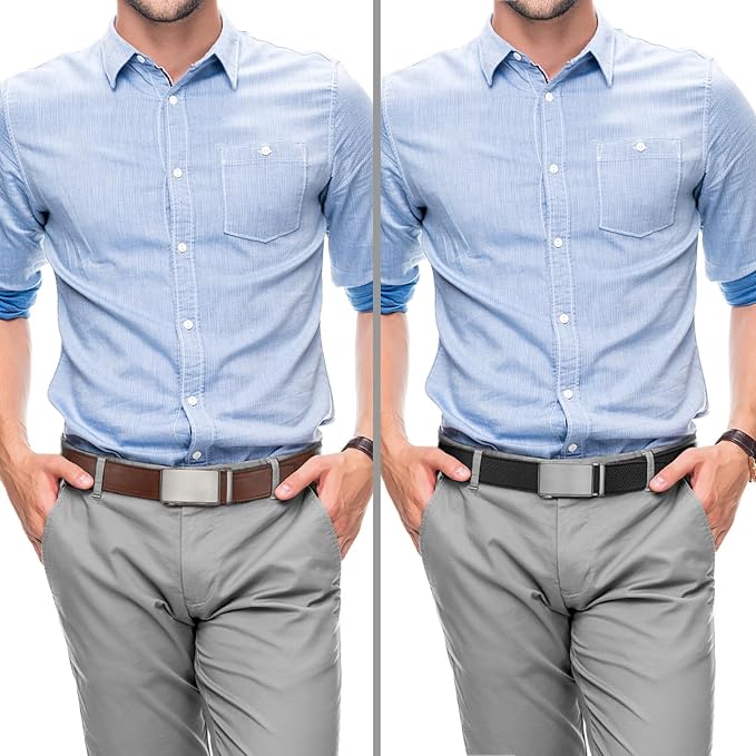 Zitahli Ratchet Belt for Men - 2 Packs Leather Mens belt For Gift Men Dress and Casual,Trim to Fit