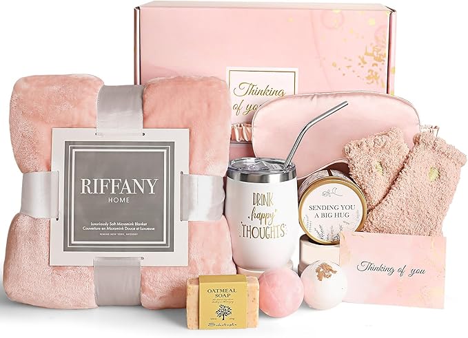 Birthday Gifts for Women, Unique Happy Birthday Gift Basket Self Care Package Bday Ideas with Luxury Flannel Blanket for Mom Her Best Friends Sister Wife Friendship