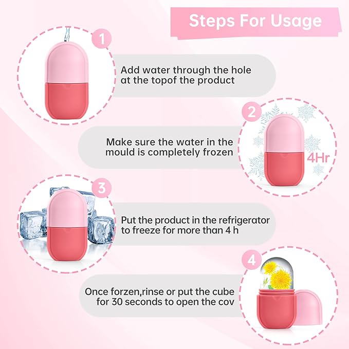 Ice Roller for Face and Eye, Ice Face Roller, Aesthetic Skin Care Tools Gifts for Women Cute Preppy Stuff,Silicone Ice Mold for Beauty(Pink)