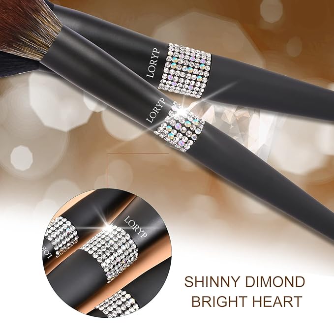 LORYP Makeup Brushes Set -13pcs Diamond Foundation Eye Shadows Eyeliner Brush Concealers Make Up Brush Set for Women (Crystal-Matte Black)