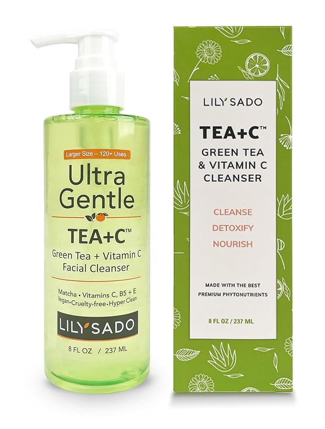 LILY SADO TEA+Cβ’ Green Tea & Vitamin C Face Cleanser β Natural Vegan Antioxidant Daily Face Wash with Aloe, Rosehip, Meadowfoam - Gentle Deep Cleansing for Acne, Blackheads, Blemishes. 8 oz