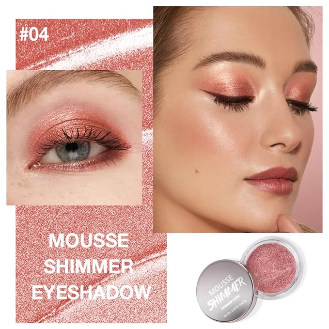 Rose Brown Mousse Mousse Shimmer Monochrome Eyeshadow, Neutral Matte Cream Monochrome Eye Shadow Pallette, Long-Lasting Waterproof Blendable sombras para ojos, Mini Eyeshadow(04#, Pack of 1)