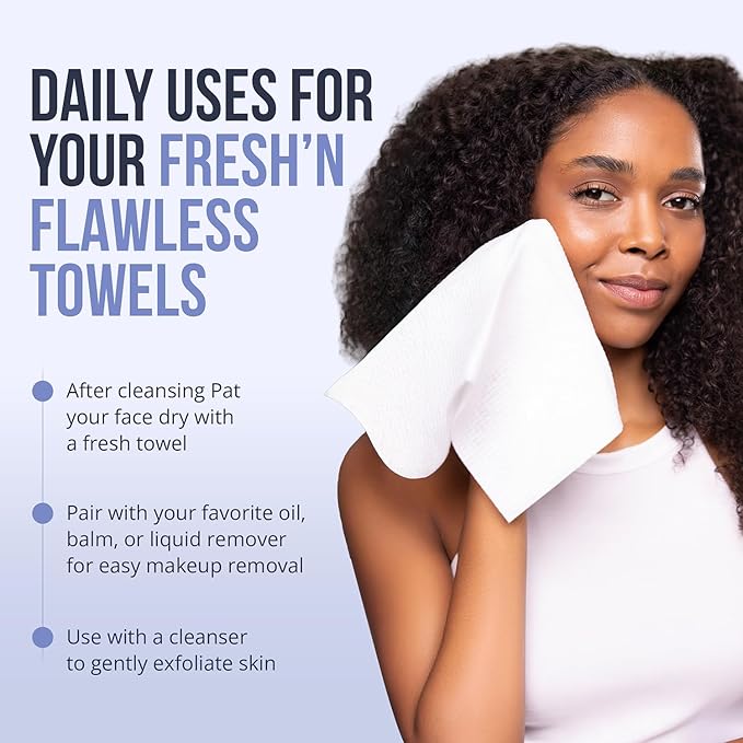 Zev Fresh’n Flawless Face Towels, Disposable Face Towelette for Clean Clear Skin - Makeup Remover Dry Wipes, Facial Wash Cloths, 100% Biobased Towel, Biodegradable, XL Ultra Soft & Sustainable, 50 Ct