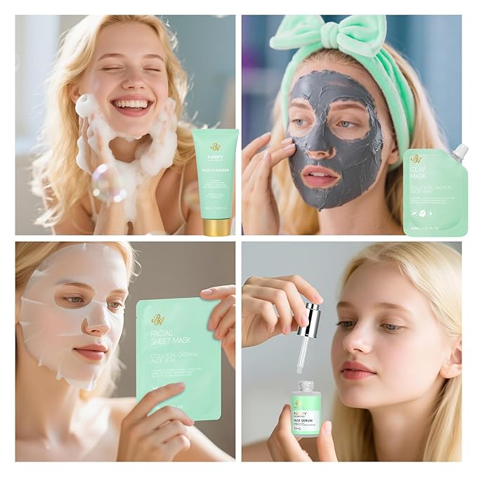 Tea Tree Women Collagen Face Sheet Mask Skin Care Gift, 33 Pcs Self-Care Relaxation Set, Under Eye Patch, Necklace, Lip Gloss, Bath and Body Kit, Face Serum, Christmas, Mother Day, Birthday Present