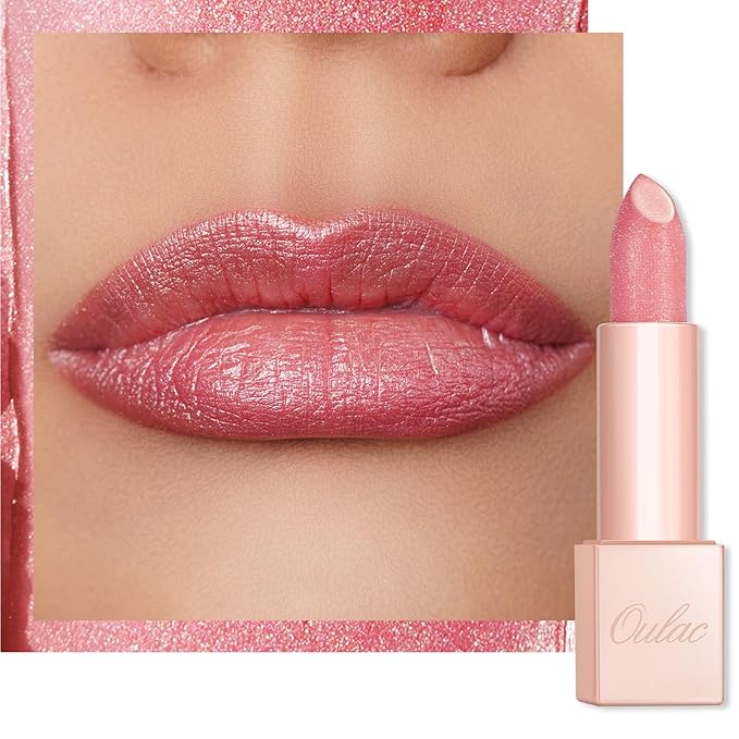 Oulac Moisturizing Pink Lipstick for Women - Tinted Lip Balm with Shimmmer, Lightweight Lip Makeup, Nourishing & Hydrating Formula, Vegan & Gluten Free, PG03 Pink Jewel