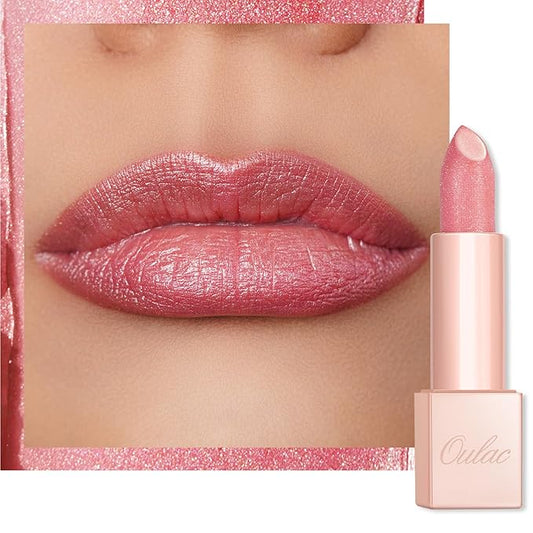 Oulac Moisturizing Pink Lipstick for Women - Tinted Lip Balm with Shimmmer, Lightweight Lip Makeup, Nourishing & Hydrating Formula, Vegan & Gluten Free, PG03 Pink Jewel