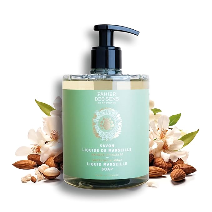Panier des Sens - Liquid Hand Soap - Almond Hand Wash - French Marseille Moisturizing Hand Soap with Coconut Oil - Refillable Kitchen - 96% Natural Ingredients -16.9 Fl.oz