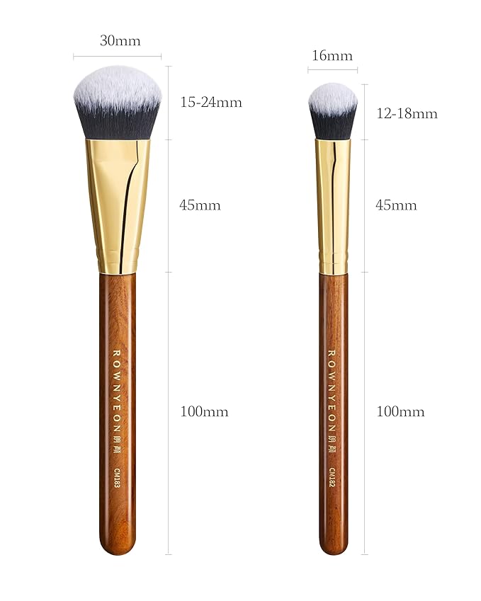 Desert Oak Series Cream Cheek Duo Brush Set - CM 182 Precision Highlighter & CM 183 Angled Blush Brush for Cream/Liquid Products, Bubinga Handle & Brass Ferrule