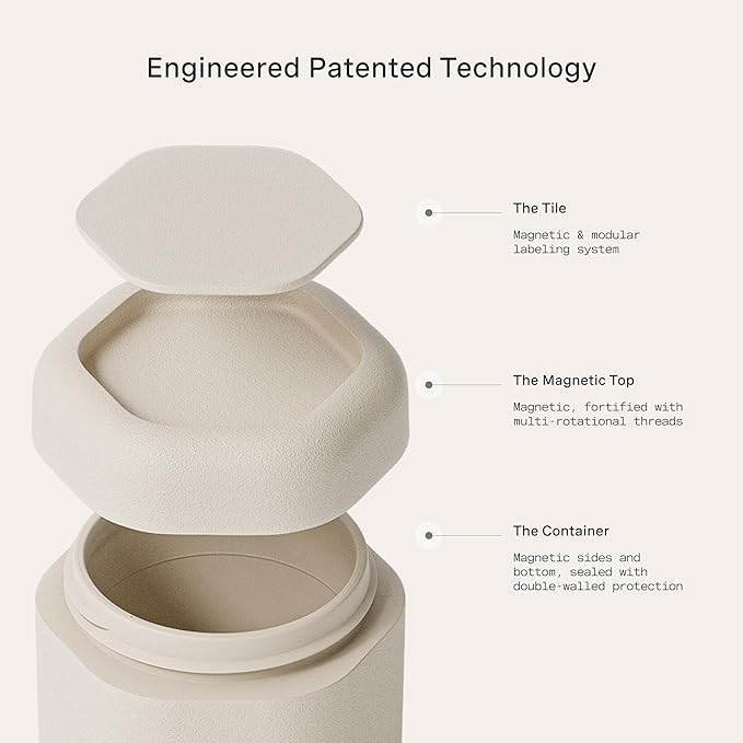 Cadence Travel Containers - Core Skincare Set - Magnetic Containers with Lids,2 Small (0.56oz) & 3 Medium (1.32oz) - Cleanser, Moisturizer, Serum, Makeup Remover & Sun Icon Labels - Sand