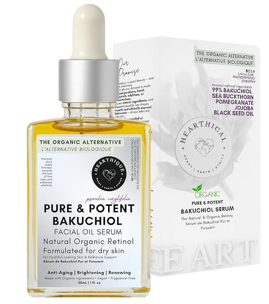 Organic 99% Pure Oil Based Bakuchiol Retinol Serum for Face | 1oz USA Made Natural Retinol Alternative For Glowing Skin | Bakuchiol Oil Plumping Serum With Jojoba, Black Seed OIl