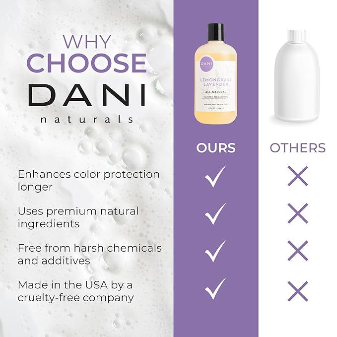 DANI Naturals Shampoo - Lemongrass Lavender - Calming for the scalp; Scalp redness reduction; Reduces dandruff & dryness, 12 oz