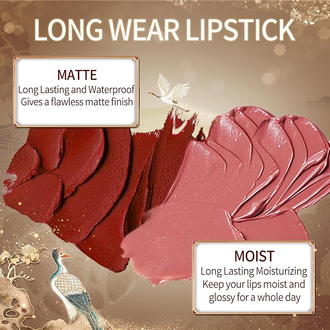 Catkin Moist Lipstick Hydrating High Impact Color Infused with Vitamin E and Avocado Oil Smooth Soft Texture Long Lasting Glow + Matte Finish 2pcs Set 04