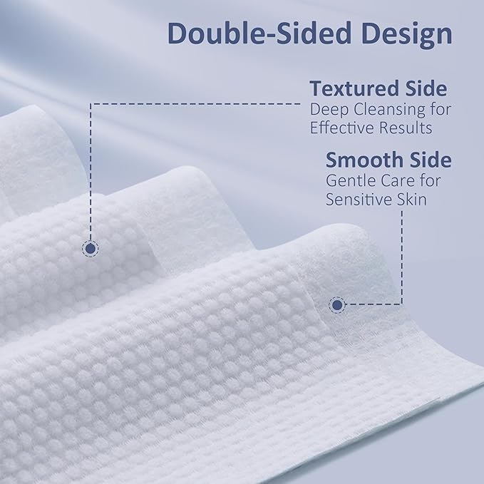 Ourmed Life Face Towels, Disposable Biodegradable Clean Facial Towels for Sensitive Skin, Lint- free Face Cloths for Makeup Remover, Skincare and Women Cleaning, Dry Wipes,300 Count Dot Texture