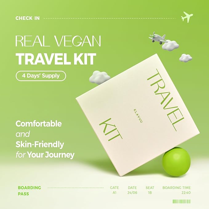 KLAVUU TRAVEL KIT โ 4-Step Korean Skincare Set with Collagen Ampoule, Cream, Cleansing Pads & Foam | Travel Size Gift Set | Vegan | Mini K-Beauty Trial Kit