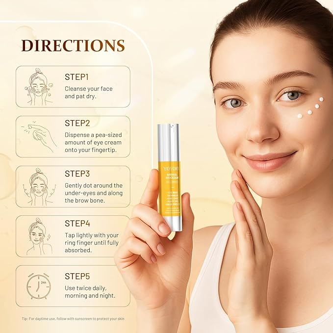 Retinol Eye Cream for Dark Circles - Rapid Under Dark Circles,Wrinkles, Eye Bags, Puffiness Remover for Women and Men, Temporary Firming & Tightening Treatment 0.66 fl oz (Golden)