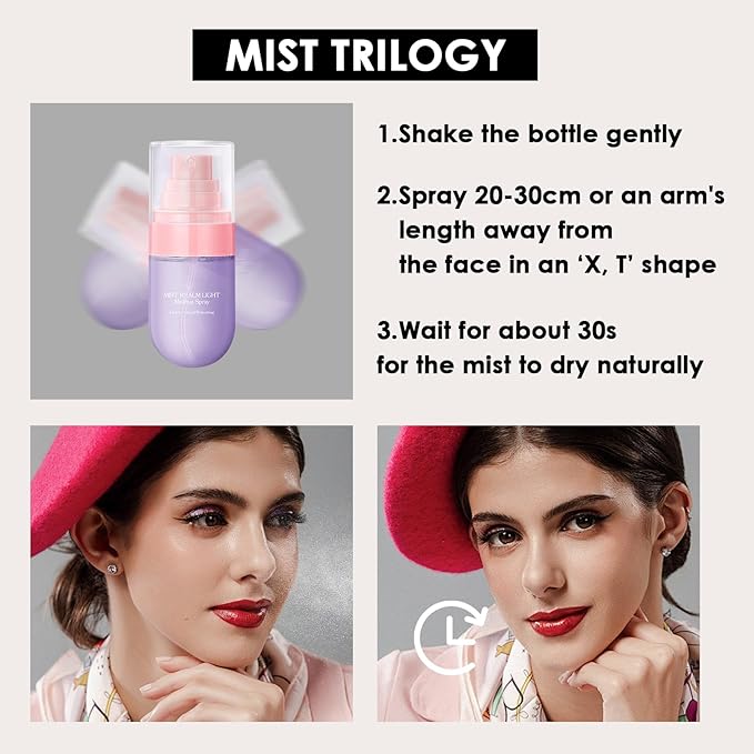 2PCS Makeup Setting Spray Set for Face, Weightless Long Lasting Waterproof Fixing Makeup Setting Face Spray, Smudge-proof, Hydrating & Refreshing Setting Spray(F)