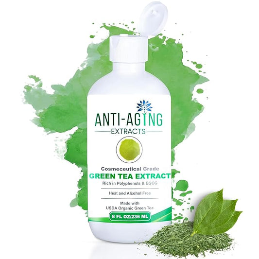 Green Tea Extract for Skin โ Alcohol-Free, Cold-Processed Antioxidant Serum with USDA Organic Leaves โ Cosmetic Grade for Face, Body and DIY Skincare Formulations - 8 fl oz