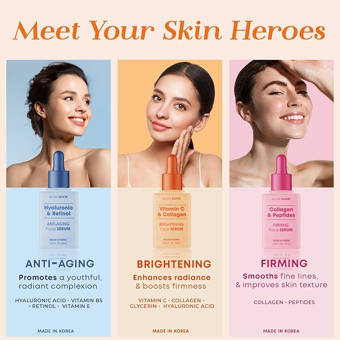 Glow Elixir Vitamin C & Collagen Face Serum – Dermatologist Tested Korean Skincare – Evens Skin Tone, Enhances Radiance, Supports Hydration – Clean Beauty, Vegan, Cruelty-Free – 1.69 fl oz