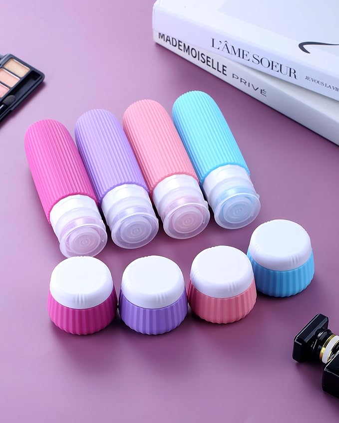 Travel Bottles for Toiletries 8 Pack, Tsa Approved Travel Size Toiletries 3 oz, Travel Containers for Toiletries, with Clear Bag, Leak Proof Silicone Squeezable Travel Essentials Creams Jars