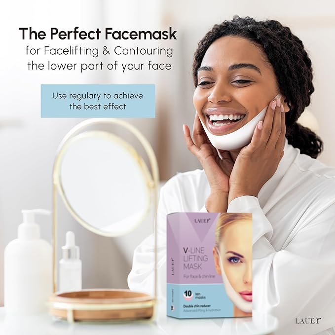 V Shaped Contouring Face Mask Line Shaping Lifting Belt Neck Reduction Jawline Lift Tape Enhancer Face Patch Firming Tightening Skin Chin Up Sculpting Collagen Mask Hyaluronic Acid Aloe Vera 10pcs