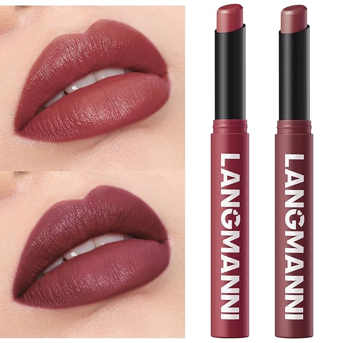 Jolilab 2Pcs Velvet Matte Lipstick Nude Matte Soft Dark Color Stick High Pigmented Long-Lasting Waterproof Lip Stick Lip Balm Beauty Cosmetics Gift for Girls and Women(11#+12#