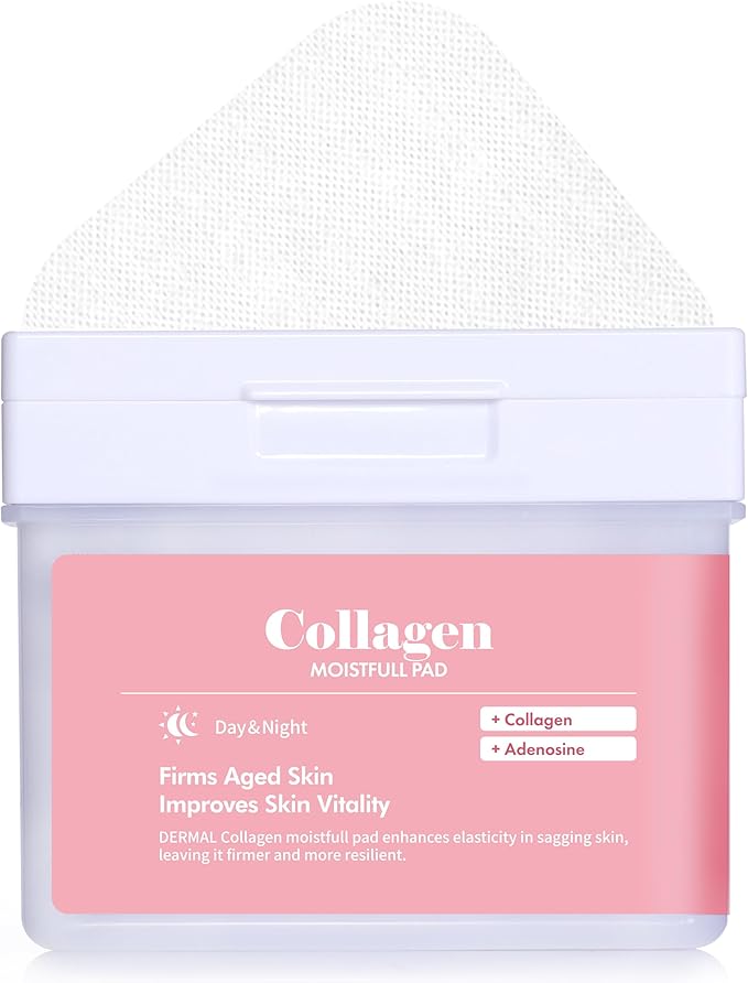 DERMAL Collagen Moistfull Pad - Korean Toner Pad for Elasticity & Wrinkle Improvement with Peptides - Vegan Tencel Square Pads - High Capacity, 120 Sheets