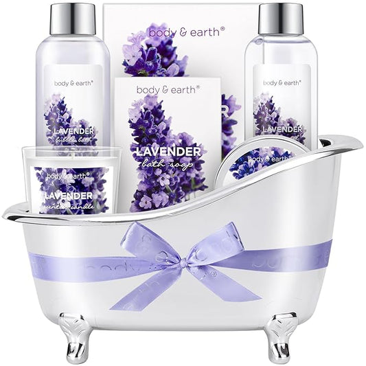Gift Set for Women Body & Earth Gifts Set Lavender Gift Baskets For Women Bath Sets with Bubble Bath Body Lotion Scented Candle Christmas Gifts