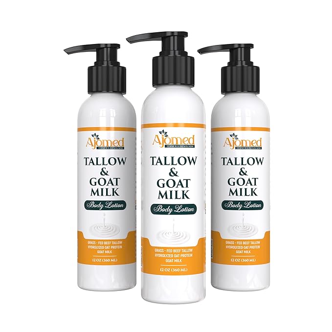 Tallow & Goat Milk Body Lotion for Sensitive Skin, Organic moisturizing Lotion - Soothes Dry skin, Goat Milk face and body Moisturizer - Handmade Tallow for skin cream (12 OZ, Sandalwood Vanilla)