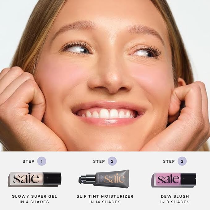 Saie Mini Glowy Super Gel - Hydrating Makeup Primer and Illuminating Glow Serum Enriched with Vitamin C and Squalane Oil - All-Over Liquid Highlighter Makeup for Instant Glass Skin - Warmglow (0.5 oz)