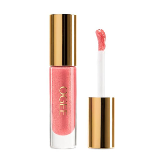Ogee Beyond Clean Lip Gloss - Certified Organic Lip Gloss for Women - Effortlessly Plump, Hydrate & Add High-Shine Color, Poppy - Peachy Pink Shimmer